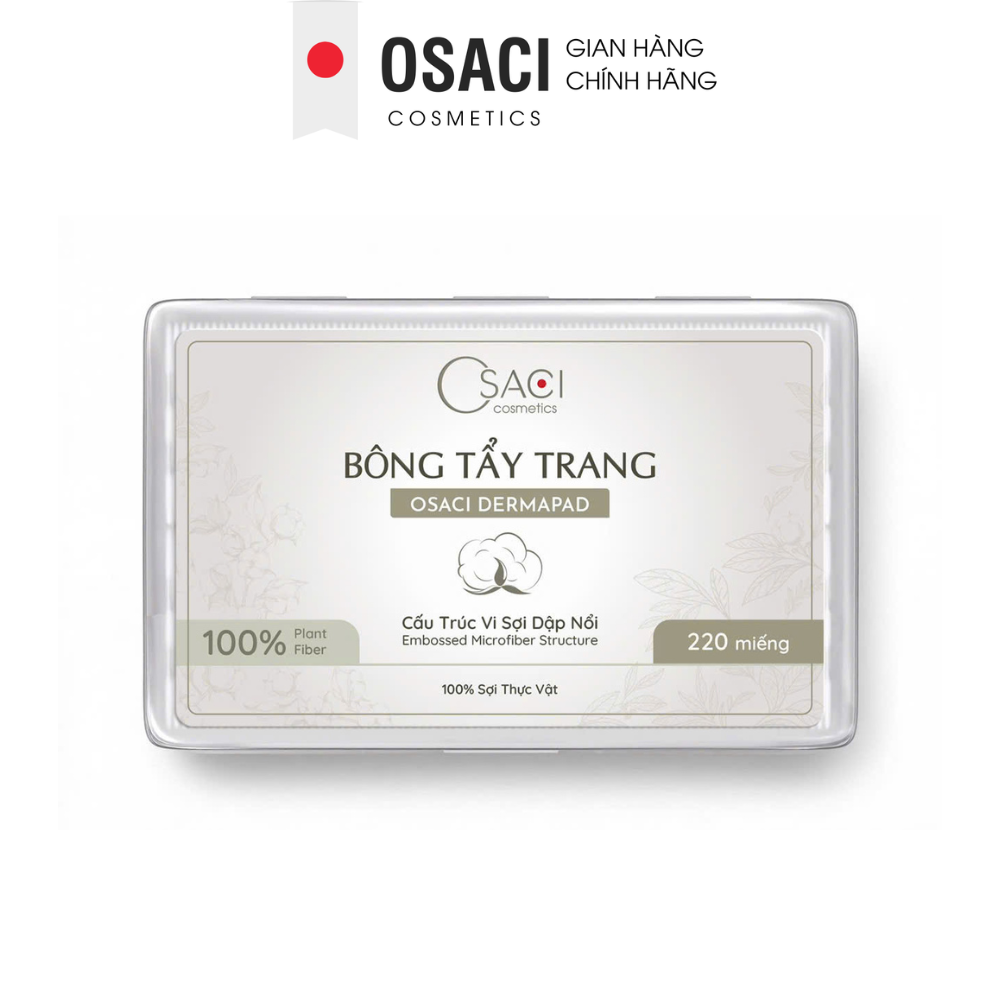 Hộp 220 Miếng Bông Tẩy Trang 2 Lớp Tách Đôi - Cấu Trúc Vi Sợi Dập Nổi Không Xơ Bông Osaci Dermapad - Sản phẩm Osaci